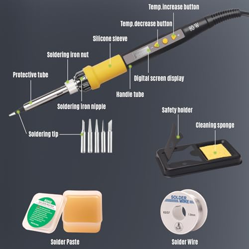 LDK 80W Soldering Iron Kit, 110V Digital Soldering Iron - color: Yellow