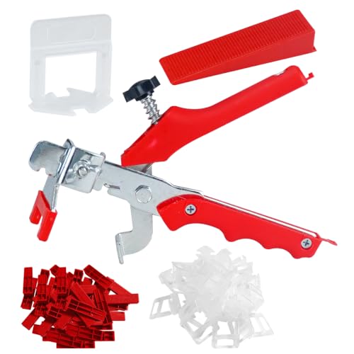 Tile Leveling System Kit with Tile Plier, 300 Piece Spacers Clips and 100PCS Reusable Wedges 1/8 Inch Tile Leveling Kit for Floor Wall Ceramic Stone Installation