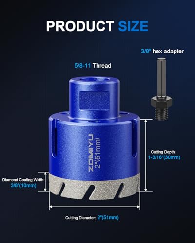 2" Diamond Hole Saw, Wet/Dry Diamond Core Bit for Tile Granite - size: 2"(51mm)