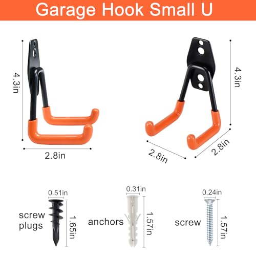 Aoben Heavy Duty Steel Garage Storage Hooks, Utility Tool Hangers and Combinable Wall Mount Hooks for Organizing Ladder, Hold Chairs, Heavy Tools (Small U, 4 Pack) - size: 4X Small U hooks