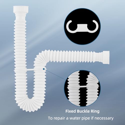 Sink Drain Pipe, Flexible Sink P-Trap Pipe for Kitchen & Bathroom, White - color: White