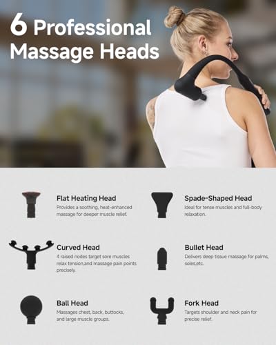 2-in-1 Detachable Massage Gun with Heat, Muscle Massager with Long Handle