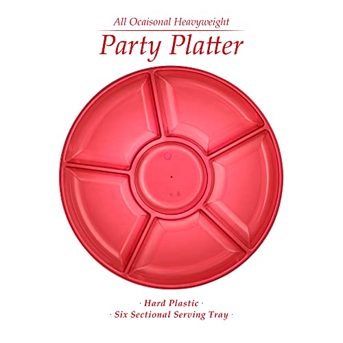 Plasticpro 6 Sectional Round Plastic Serving Tray/Platter (2, Red) - color: Red