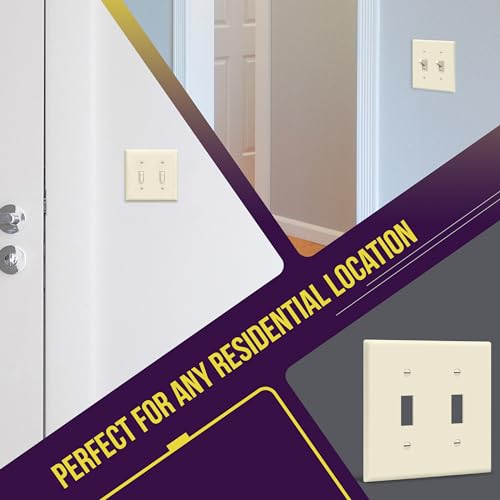 ENERLITES Toggle Light Switch Wall Plate, Gloss Finish, Size 2-Gang 4.50" x 4.57", Unbreakable Polycarbonate Thermoplastic, 8812-LA, Light Almond - color: Light Almond, size: Screw