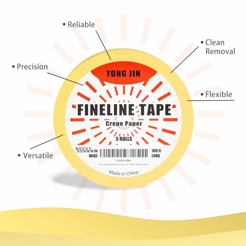 YONGJIN Multi-Size Pinstripe Tape, 1/16", 1/8", 1/4", 1/2", 5/7" - size: 1/16", 1/8", 1/4", 1/2", 5/7"