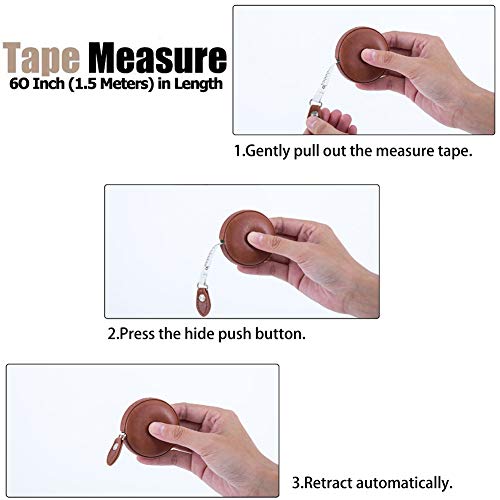 Sewing Tape Measure, Medical Body Cloth Tailor Craft Dieting Measuring Tape, 60 Inch/1.5M Dual Sided Retractable Ruler with Push Button Round - color: Brown 1 pack