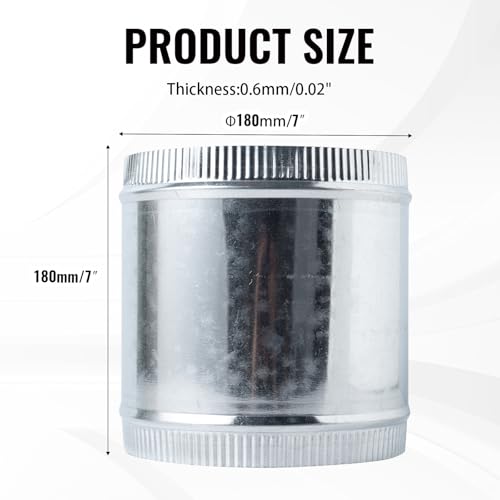 7 Inch Round Galvanized Steel Duct Connector - Metal Ventilation Pipe Coupler - Dryer Vent Hose Extension - HVAC Ducting Coupling for Straight Connection - size: 7 Inch