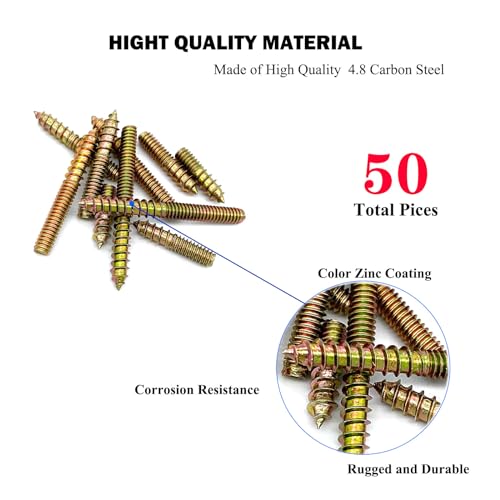50 Pack Assorted Hanger Bolts Kit - 5 Sizes (5/32-32", 8/5, 3/4, 1, 1-1/4, 1-1/2") - Double Headed Bolts, Wood Dowel Screws - size: 5/32-32"-5 Size-50PCS