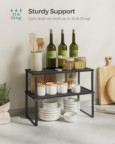 SONGMICS Cabinet Organizer Shelf, Set of 2 Spice Rack, Kitchen Storage - color: Ink Black + Charcoal Black, size: 15.6"w