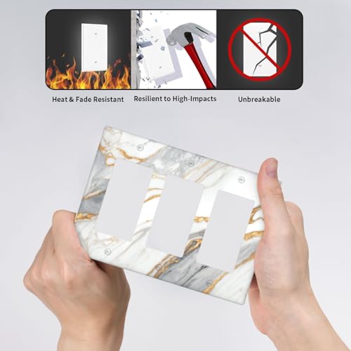 White Gray Gold Marble Light Switch Cover Decorative Wall Plate - color: 3 Gang Triple Rocker