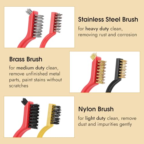 Wire Brush for Cleaning, Small Brass Steel Nylon Brush, Metal Rust Remover - color: Red+3 Mixed Color