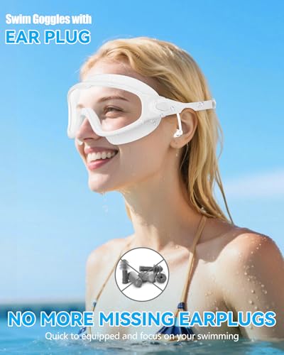 Aegend New Adult Wide View Swim Goggles, Anti-Fog/UV No Leak Swimming Goggles with Ear Plugs for Men & Women - color: Clear White & Clear Black