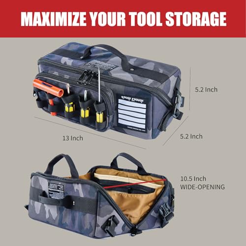 Rough Enough Waterproof Tool Bag, 13" Hard Base Organizer for Electricians
