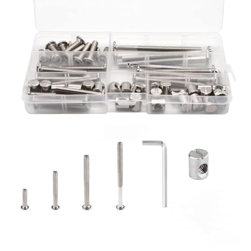49 PCS M6-1.0x20/40/50/60/70/80 mm Hex Socket Head Cap Screw Barrel Nuts Assortment Kit with Wrenches for Crib Bunk Bed Furniture Cot, Bunk Bed Replacement Hardware - size: Silver-49pcs