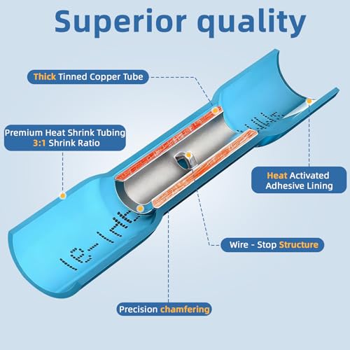 1500PCS Heat Shrink Butt Connectors Kit, 12-10, 16-14, 22-16 AWG Wires | Waterproof Insulation Crimping Joint, Suitable for Safe Connections in Automobiles, Ship, Industry, Home, Electrical Project