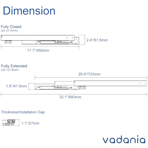 VADANIA #BF54 18" Undermount Drawer Slide, Push to Open - size: 18 Inch, style: Push to Open