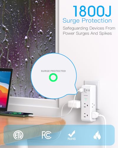 Surge Protector Outlet Extender with Rotating Plug, Multi Plug Wall Outlet - color: White, size: 2C2A, 1 Pack