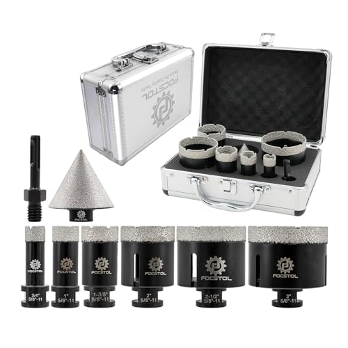 Diamond Core Drill Bit Set - FOCSTOL 8pcs (19/25/35/51/65/76mm+50mm Beveling Chamfer Bit+SDS Adapter) Diamond Hole Saw Kit for Porcelain Ceramic Tile Marble Granite - size: KIT6