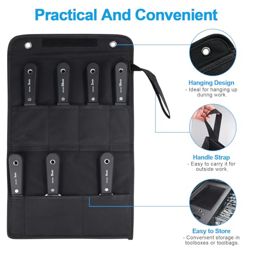 weiwei Carbon Stainless Steel Putty Knife Set, 7 PCS Spackle Knife with Storage Bag Sturdy Putty Scraper Knives Drywall Tools for Craftsman Wall Paint Repair Smoothing (1", 1.5", 2", 2.5", 3", 4", 5")