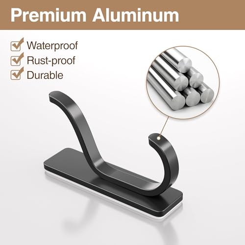 Adhesive Wall Hooks for Towel/Coat,13Lb Strong Stick-On Hooks, Black 4 Pack - color: Black, size: 4 Pack