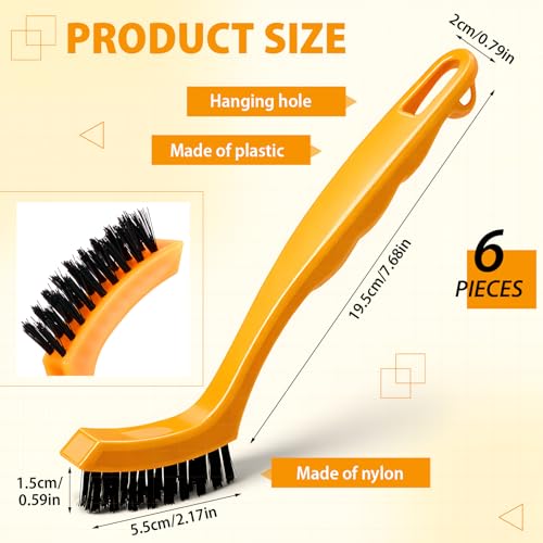 6 Pack Grout Brush Nylon Detail Cleaning Stiff Bristle Brushes Tile and Grout Scrub Brushes for Kitchen, Bathroom, Tile Floors, Gaps, Crevices, and Window Tracks (Grey,Crevice Brush)