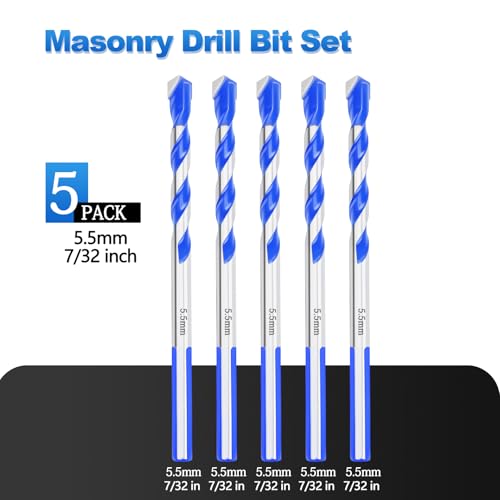 5 Pack 7/32"/5.5mm Masonry Drill Bit Set,3 Flat Shank,4" Length - size: 7/32 inch（ 5 Pack ）, style: 3 Flat Shank