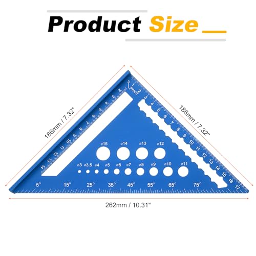 HARFINGTON Metal Square Ruler 7" Aluminum Alloy Carpenter Square Metric Woodworking Rafter Square Precision Scribing Tools with Rafter Conversion Table for Measuring and Marking, Blue - color: Blue, style: Metric