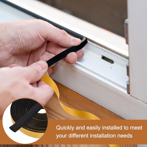 PATIKIL 16.4FT Solid Rubber Weather Stripping, 2Pcs 3/5" W x 1/5" H Self Adhesive D Shape EPDM Rubber Seal Strip Gasket for Door Frame Window Insulation RVs Furniture Cabinets, Black - size: 16.4FT x 3/5"W x 1/5"H