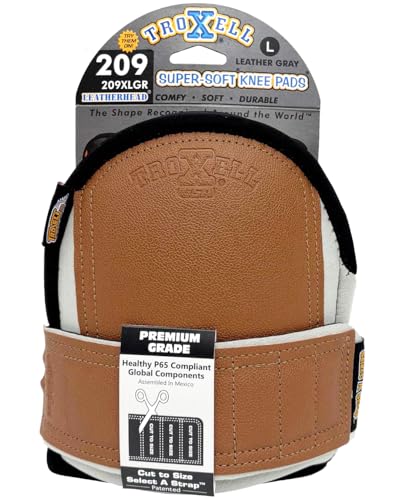 TROXELL USA Super-Soft Large Leatherhead Gray Knee Pads - Comfortable, Adjustable, Washable Kneepads