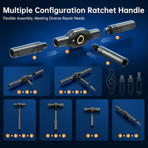 FIDECO 74 in 1 Magnetic Ratchet Screwdriver Set for Father's Day, Multi Bit DIY T Handle Screwdriver Set with Storage Case for Computer, Cellphone, Watch, Eyeglass, Bicycle, Furniture