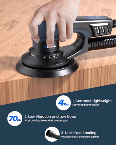 Random Orbital Sander 5.0mm, 350W Brushless Motor, 6 In Pad for Woodworking