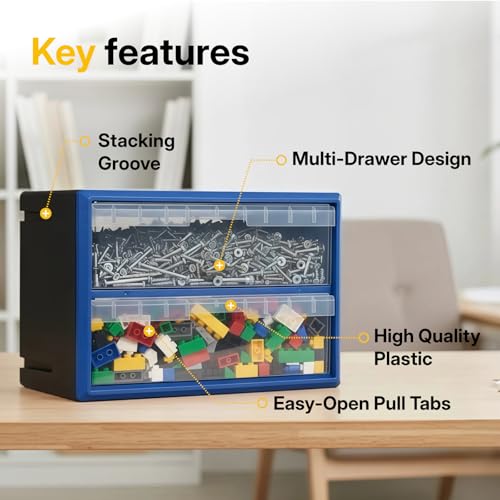 Northsky 2-Drawer Small Parts Cabinet, Stackable, Clear, 14.17 × 7.09 × 9.45 in - size: 2 Drawer & Clear