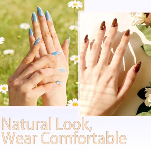 288Pcs Press on Nails Medium Almond Fake Nails 12 Solid Color False Nails Reusable Artificial Acrylic Glue on Nail Full Cover Stick on Nail for Women Salon DIY Manicure - color: Style-27