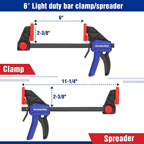 WORKPRO 4-Piece Mini Bar Clamp Set, 6"(2) & 4-1/2"(2) Wood Clamps, Blue - color: Blue, size: 4-Pack 4-1/2" and 6" Bar Clamps