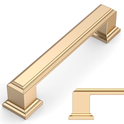 Amerdeco 10 Pack Brushed Brass Cabinet Pulls 3.75" | Cabient Hardware Kitchen Cabinet Handles for Bathroom Drawer Pulls Dresser Pulls ZH0001 - color: Brushed Brass, size: 3.75" hole center, style: 10 Pack