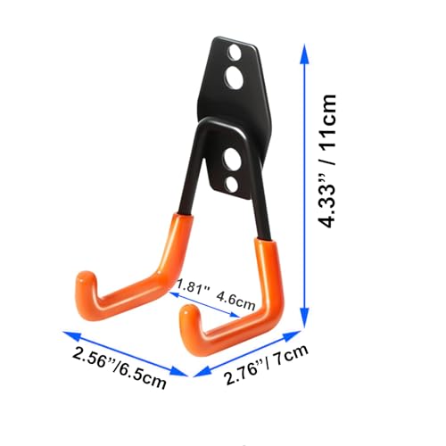 2 Pack Heavy Duty Wall Hook for Hanging, Garage Tool Organizer Wall Mount, Metal Garage Storage Hooks for Ladder, Extension,Garden Tool (2.8Inch) - size: 2.8Inch