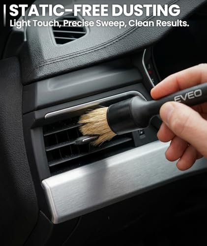 EVEO Car Detailing Brush Set - (3 Pack) Car Detailing Kit Interior, Car Interior Detailing Kit Car Detailing Brushes - Car Cleaning Brush, Car Detailing Brushes, Car Detailing Tools | Soft Boars Hair