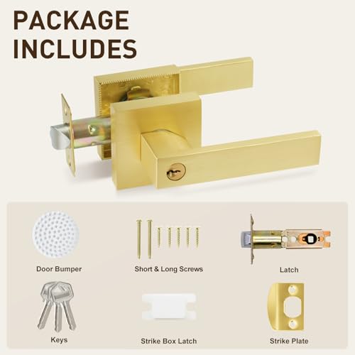 Golden Polished Brass Door Lever with Lock and Keyed - color: Polished Brass, size: 1 Pack