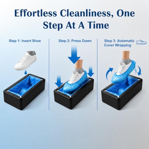 Shoe Covers Dispenser with 200pcs Shoe Cover Disposable Non Slip, Reliable and User-Friendly Shoe Cover Machine, Automatic Shoe Cover Dispenser for Office, Factory & Home (Black) - color: Black