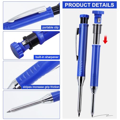 2.8mm Carpenter Pencils Set with 2.8mm Refill Leads, Extended Nose Deep Hole Pencil for Carpentry, Woodworking Marking & Pipeliners