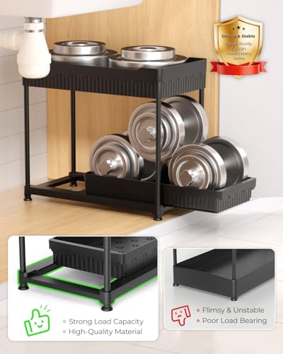 Sevenblue 3-Pack 2-Tier Under Sink Organizers with Sliding Drawers - color: Black, size: 12.8 Inch