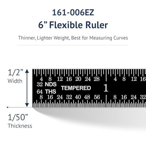 PEC Tools Stainless Steel Ruler Set (6"+12"), High-Contrast Machinist Ruler with Markings 1/32", 1/64", 1/50" and 1/100", Made in USA - color: Black Chrome-Flexible, size: 6"+12"