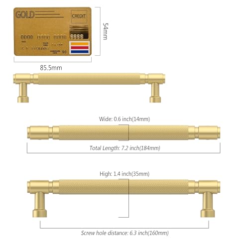 Amerdeco 10 Pack Brushed Gold knurled Cabinet Pulls 6.3" | Drawer Pulls Cabinet Hardware Kitchen Cabinet Handles for Bathroom ZH0072 - color: Brushed Gold, size: 6.3" hole center