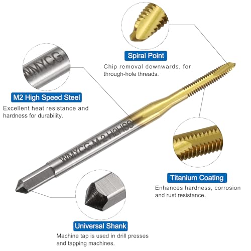 uxcell Metric Tap & Drill Bit Set, 2pcs M2 x 0.4 Spiral Point Thread Taps Titanium Coated and 2pcs 1.6mm Twist Drill Bits Roasted Yellow, Screw Tapping Threading Tools - size: M2 x 0.4 + 1.6mm