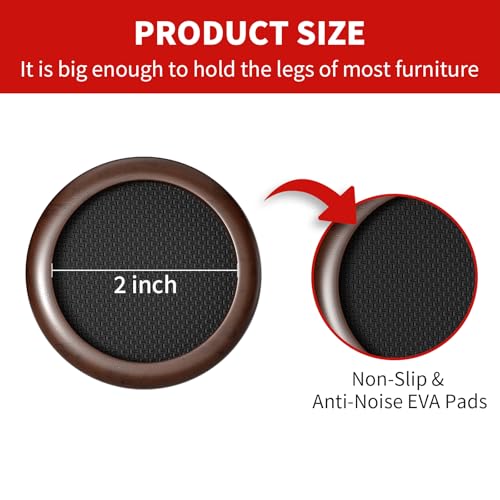 Ezprotekt 2 inch Non Slip Wood Furniture Pads for Hardwood Floors, 4 Pcs Round Anti Slip Furniture Coaster Cups Floor Protectors with Anti-Slide EVA for Chair Sofa Table Bed Couch (Dark Brown) - size: 2 inch
