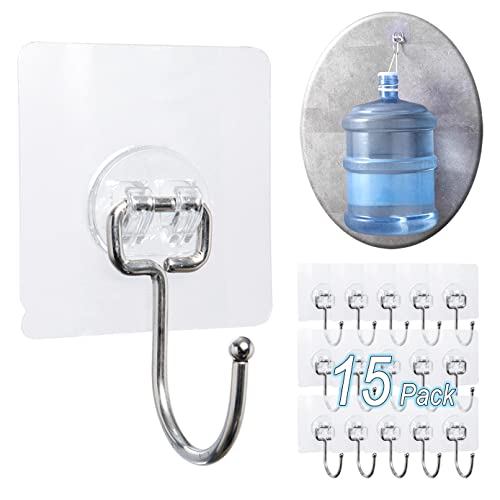 15 pack Large Adhesive Wall Hooks, Damage-Free Waterproof Rustproof 33Ib Max Heavy Duty Hanging Clear Seamless Sticky Utility Hooks, Towel Coat Hangers for Home, Kitchen, Bathroom (Round Head) - color: 01 Large Hook