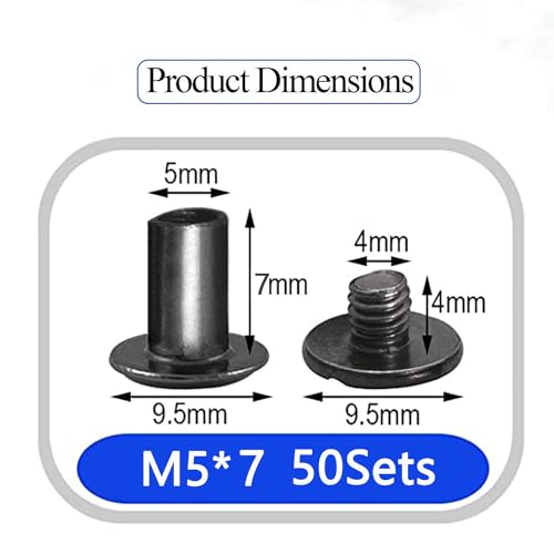 50 Sets Chicago Screws Carbon Steel Binding Screws Rivet Book Binding DIY Leather Craft Assembly Bolt M5*7mm Black - color: black, size: M5*7mm