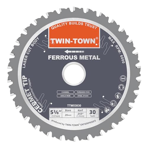 TWIN-TOWN 5-3/8 Inch 30 Teeth Dry Cut Steel and Ferrous Metal Cermet Saw Blade with 20mm Arbor - size: 5-3/8" 30T medium steel