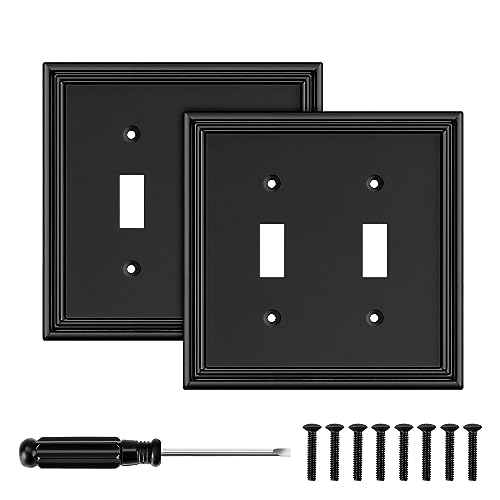 Black Modern Decorative Double Toggle Light Switch Cover Plate - size: 2 Gang Double Toggle