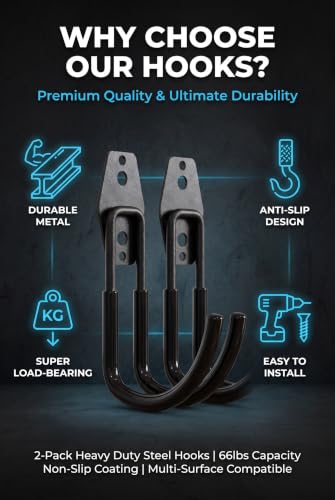2 PCS EV Charger Holder Wall Mount, Steel Charging Cable Organizer J-Hook, Multifunctional Tool Storage Hook, Universal Bracket Hook for Garage and Outdoor Station (Black)